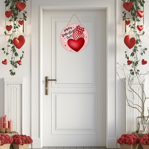 YUNKKIN Valentines Day Door Decorations Heart Decor Happy Valentines Day Sign Heart Wall Decorations Wooden Wreaths for Front Door Hanger Hanging Sign for Porch Wall Indoor Home Decor - Image 3