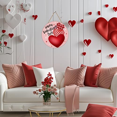 YUNKKIN Valentines Day Door Decorations Heart Decor Happy Valentines Day Sign Heart Wall Decorations Wooden Wreaths for Front Door Hanger Hanging Sign for Porch Wall Indoor Home Decor - Image 4