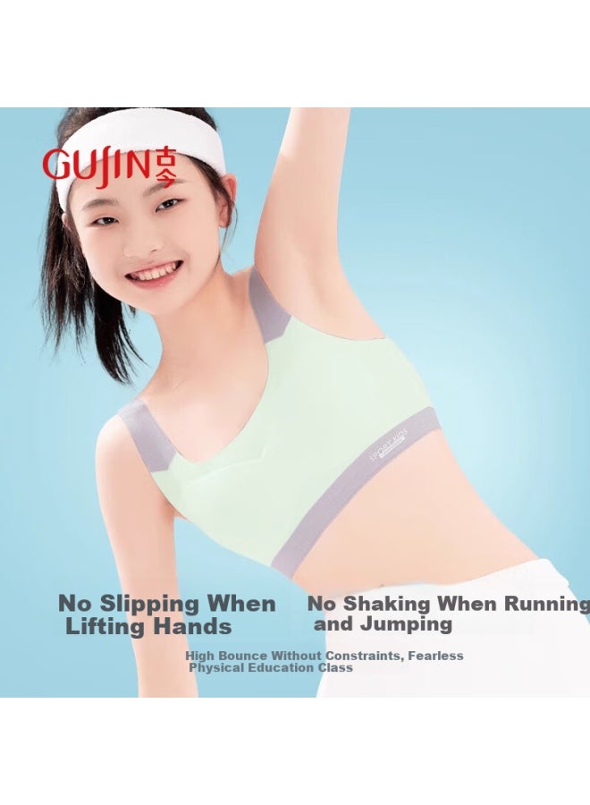 Gujin 2-pack Teenage Girl Sports Bra Student Sports Shockproof Underwear Girls' Developmental Period 15-year-old Junior High School Students Vest XL - Image 2