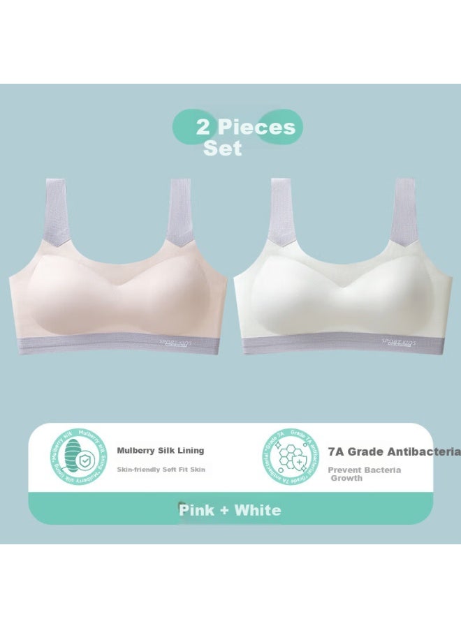 Gujin 2-pack Teenage Girl Sports Bra Student Sports Shockproof Underwear Girls' Developmental Period 15-year-old Junior High School Students Vest XL - Image 5