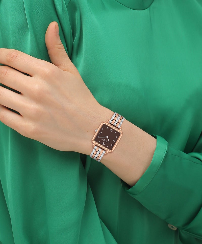 COACH ساعة نسائية رفيعة بعلبة من الفولاذ الذهبي الوردي المطلي بالأيونات - Image 4