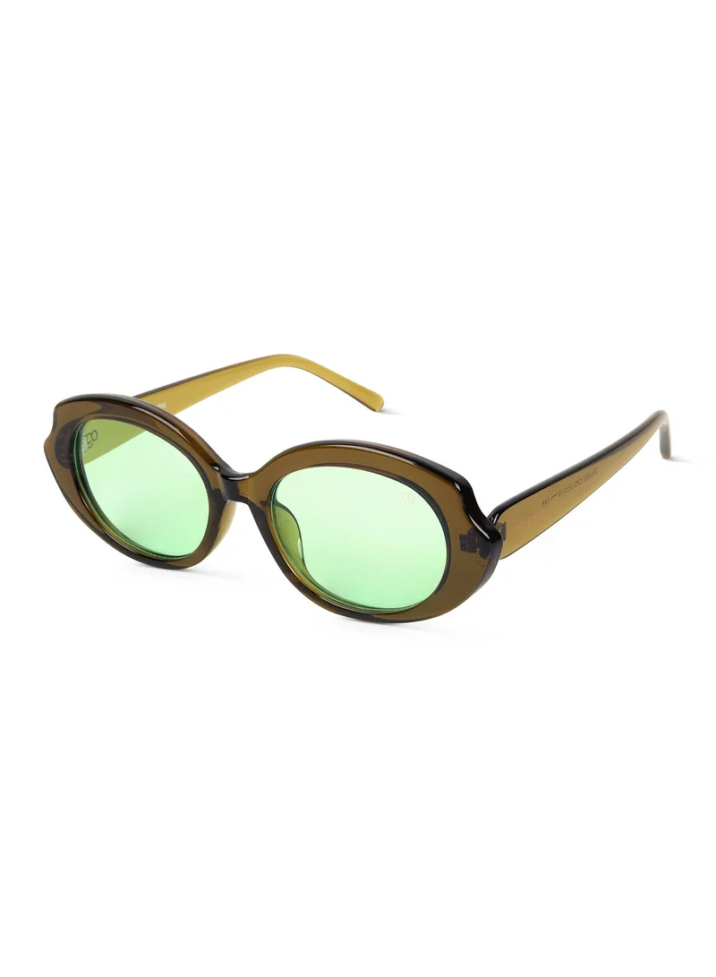 Woggles Designer Green Oval Sunglasses| Men &amp; Women| 100% Uv Protection