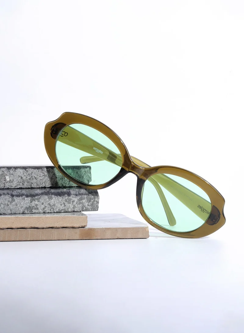 Woggles Designer Green Oval Sunglasses| Men &amp; Women| 100% Uv Protection