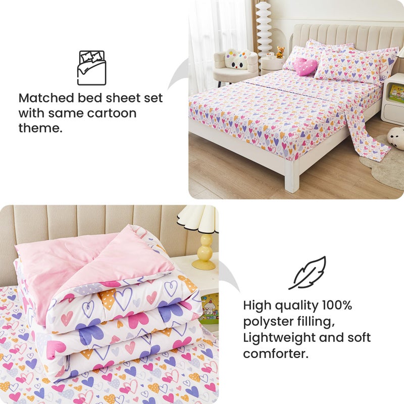 Mooreeke Twin Size Comforter Sets for Girls Kids, 6 Pieces Bed in a Bag Pink Heart Bedding Comforter Sheet Set with Shams and Decorative Toy Pillow, Ultral Soft Microfiber Kids Bed Set - Image 3