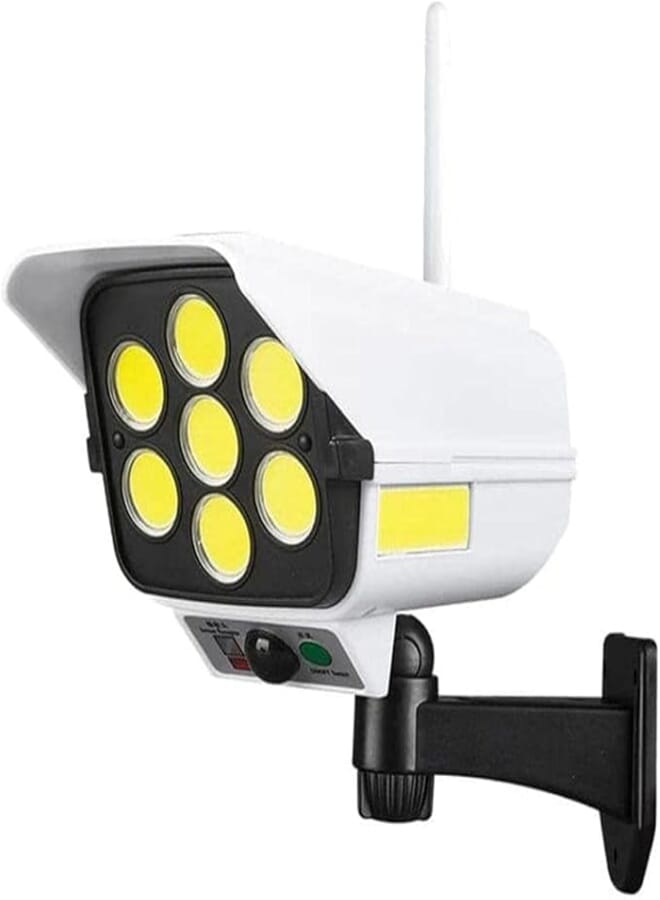 Generic Solar Powered Camera Shaped Searchlight, White, Metal, High Brightness LED, Motion Sensor, Waterproof