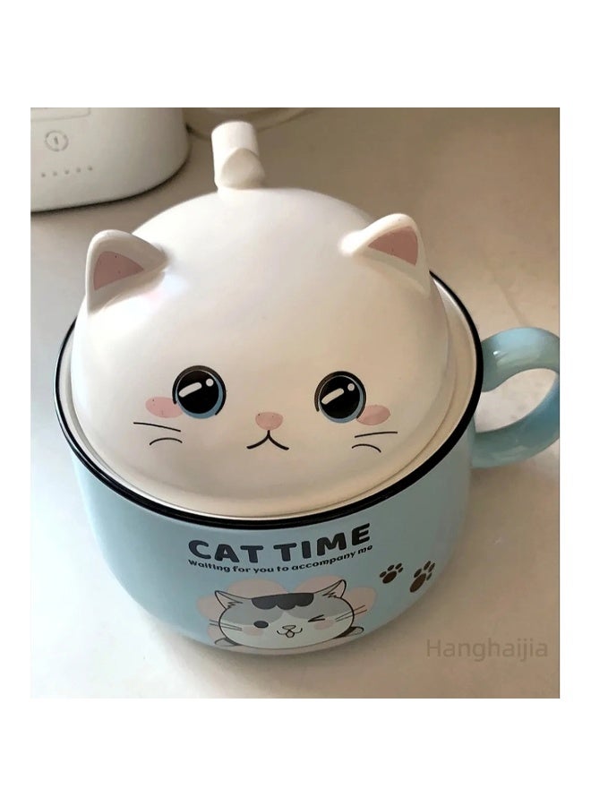 Hanghaijia Cute Cat Instant Ramen Noodle Bowls with Lid and Handle , Cleverly design a widely used 1020 milliliter oversized ceramic Microwave safe soup bowl  - Image 3