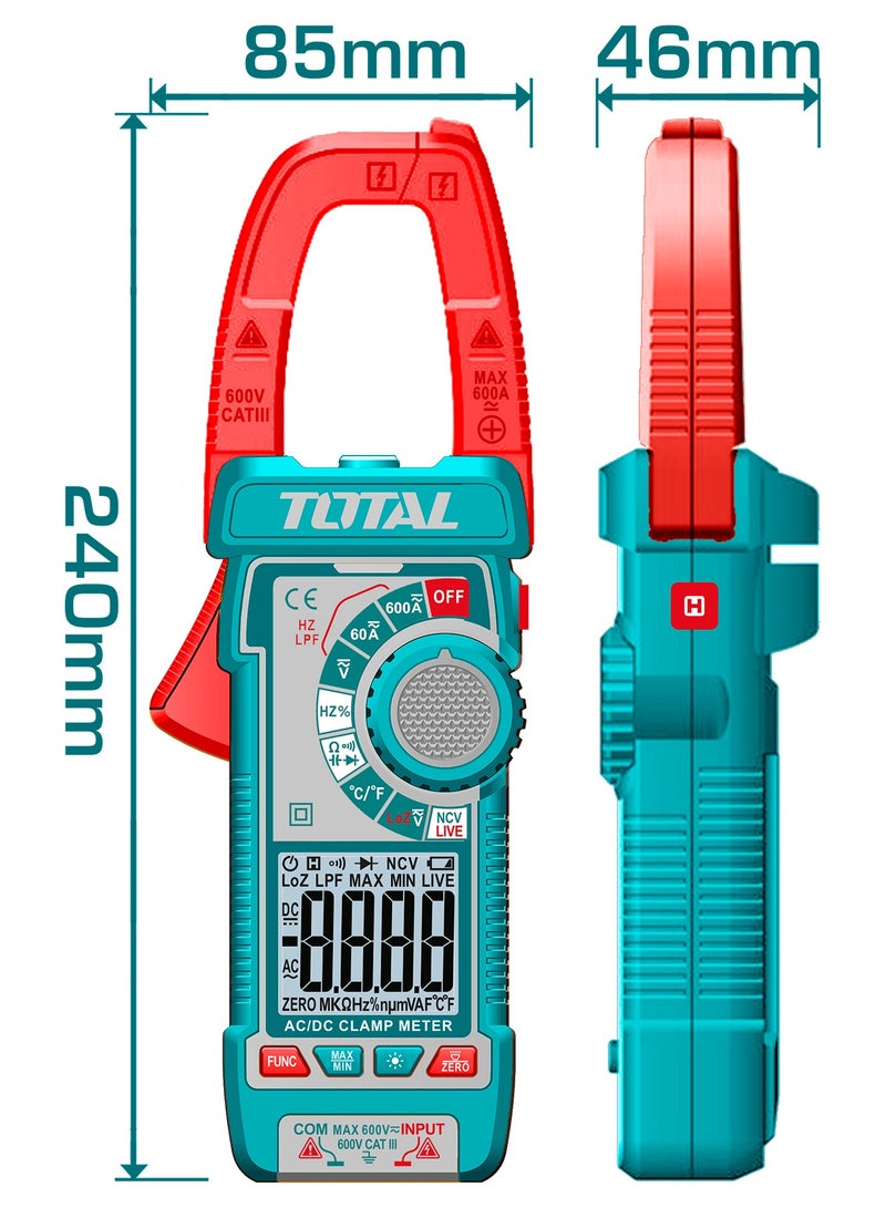 TOTAL True RMS 6000 Counts AC/DC Digital Clamp Meter - 600A Current, Inrush Current, LowZ, LPF VFD, Phase Sequence & Temperature with Hard Storage Case - TMT766002 - Image 4