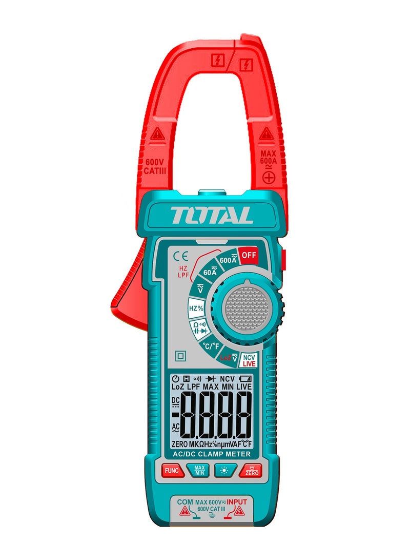 TOTAL True RMS 6000 Counts AC/DC Digital Clamp Meter - 600A Current, Inrush Current, LowZ, LPF VFD, Phase Sequence & Temperature with Hard Storage Case - TMT766002 - Image 1