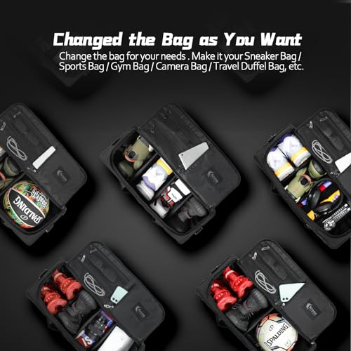 Krone Kalpasmos Sneaker Bag for Travel/Sneakerhead gift/Outdoor Sports Bag/, A Multi-functional Travel Duffel Bag with 3 Adjustable Dividers, & Shoulder Strap,Made of Nylon, by Krone Kalpasmos-Black - Image 4