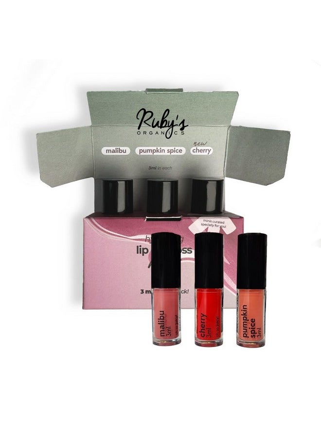 Ruby's Organics Lip Kit Glossy Finish, Lip Oil Gloss Minis Sunrise,Hydrating, Non Sticky & Non Drying Formula,Long Lasting Moisturizing Effect (Pack Of 3) - Malibu, Pumpkin Spice And Cherry Shades  - Image 3