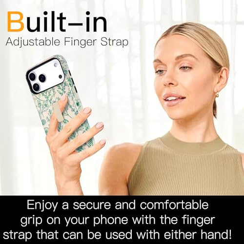 SOKAD Sage Flower Phone Case for iPhone 17 Pro Max with Finger Strap Kickstand, Vintage Green Flower Pattern for Girls Women, Glossy Shockproof Protective Cover - Image 2