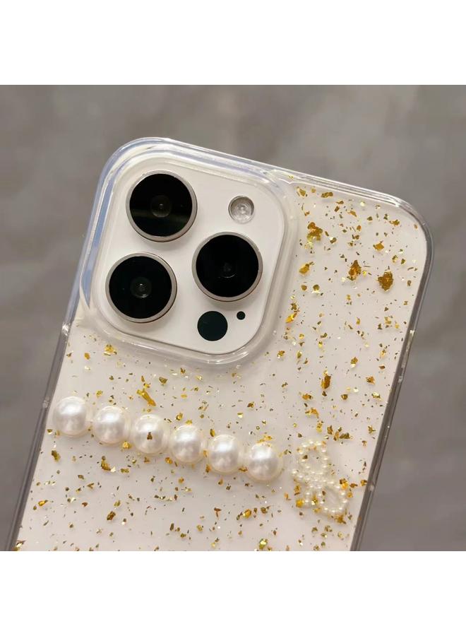 اس-توب جراب هاتف iPhone 15 Pro مصنوع من مادة TPU مع فيونكة لؤلؤية ذهبية اللون - Image 4