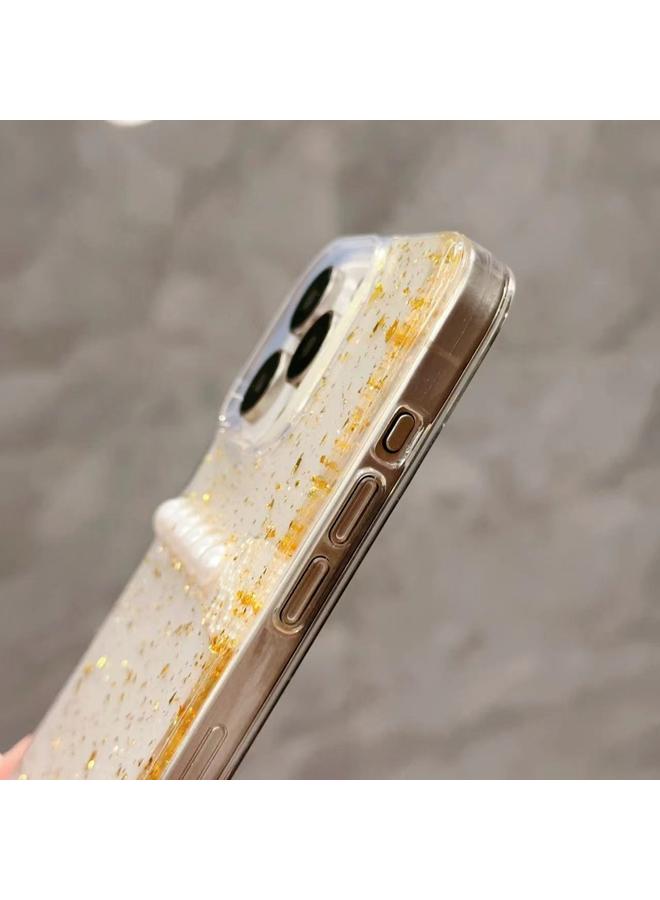 اس-توب جراب هاتف iPhone 15 Pro مصنوع من مادة TPU مع فيونكة لؤلؤية ذهبية اللون - Image 5
