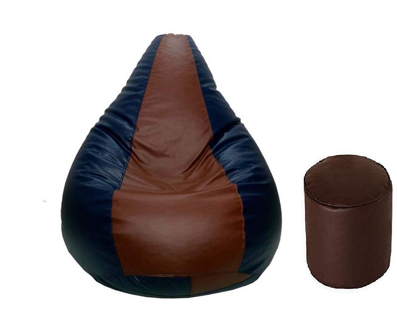 TRUE 2 F XL Teardrop Bean Bag Cover Foot Stool Only Without Beans BrownNavyBlue XL - Image 1