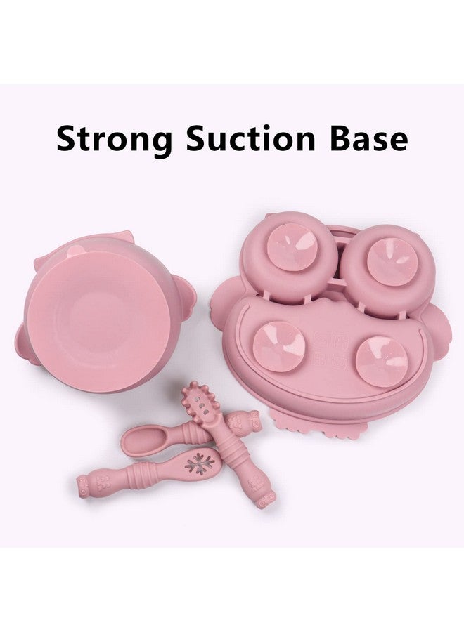 IDVVSSX Owl Shape Silicone Baby Feeding Set, Toddler Suction Plates and Bowls Set with Spoons, Kids Silicone Dinnerware Set Eating Utensils, Pink - Image 3