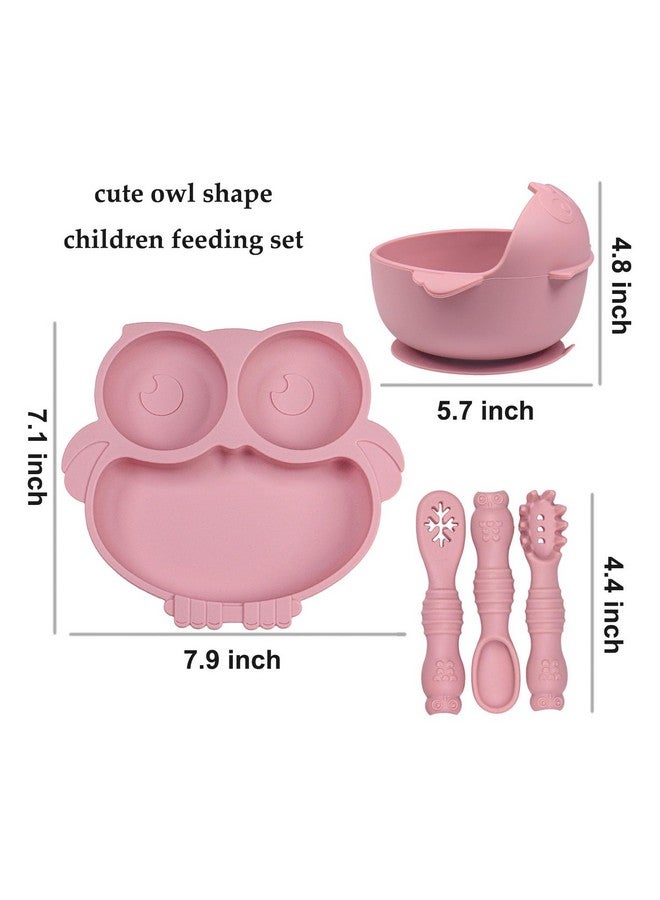 IDVVSSX Owl Shape Silicone Baby Feeding Set, Toddler Suction Plates and Bowls Set with Spoons, Kids Silicone Dinnerware Set Eating Utensils, Pink - Image 2