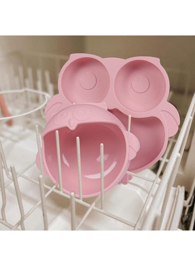 IDVVSSX Owl Shape Silicone Baby Feeding Set, Toddler Suction Plates and Bowls Set with Spoons, Kids Silicone Dinnerware Set Eating Utensils, Pink - Image 4