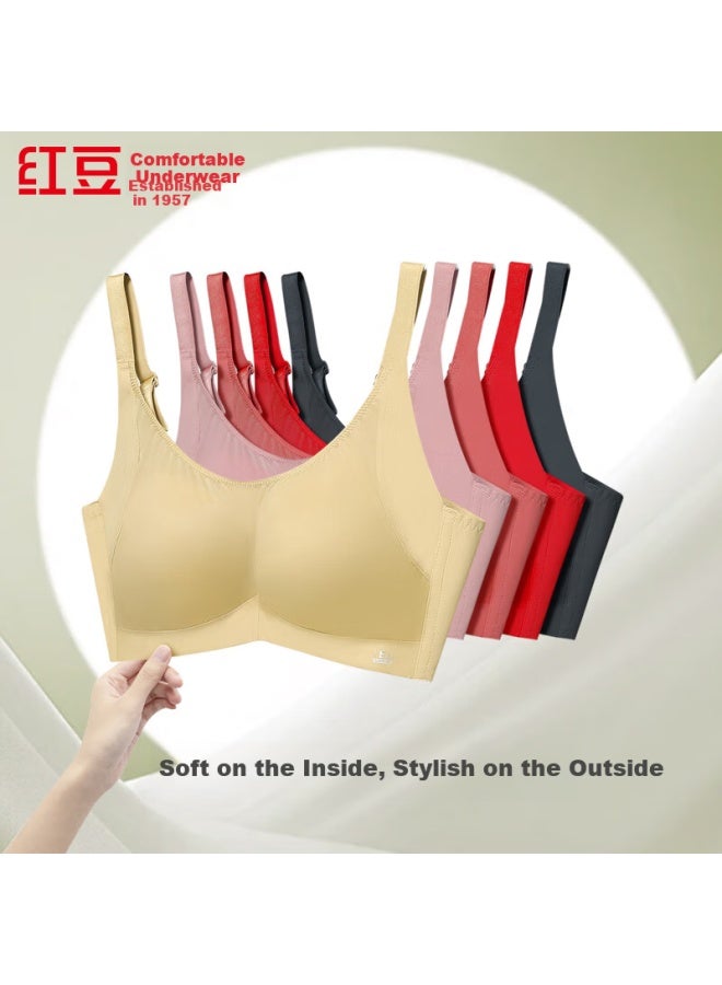 hongdou Red Bean Baby Cotton 100% Mulberry Silk Lining Crescent Support Side Collection Care Wire-free Bra - Image 1