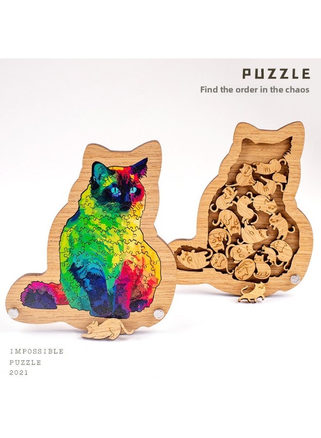 أحجية Little Rainbow Cat تدعم الألغاز الخشبية الصغيرة للانفجارات المتخصصة - اللون: لوحة مزدوجة للقطط - Image 1