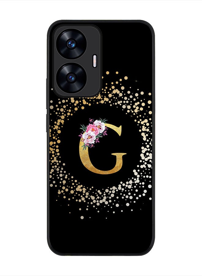 Stylizedd Cover for Realme C55 4G Case , Rugged Black Slim fit Thin Protective Phone Cases -  Custom Monogram Initial Letter Floral Pattern Alphabet - G (Black) - Image 1