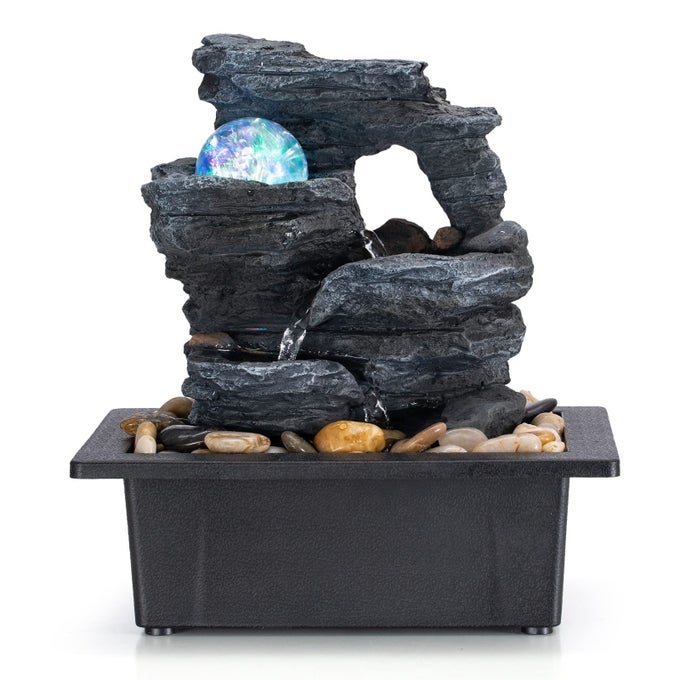 TABLETOP FOUNTAIN ROTATING BALL ROCK WATERFALL FOUNTAIN OFFICE INCLUDES MANY NATURAL RIVER ROCKS DECORATED WITH COLORFUL LIGHTS 905 L X 689 W X 1023 H