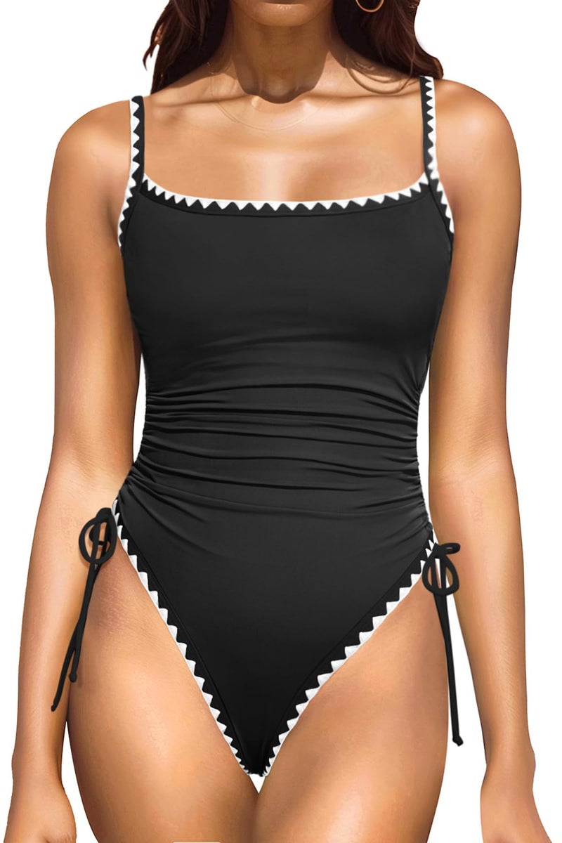 Daci Women's Black and White High Cut One Piece Swimsuit - Tummy Control Bathing Suit Sexy Brazilian Swimwear 2026 M - Image 1