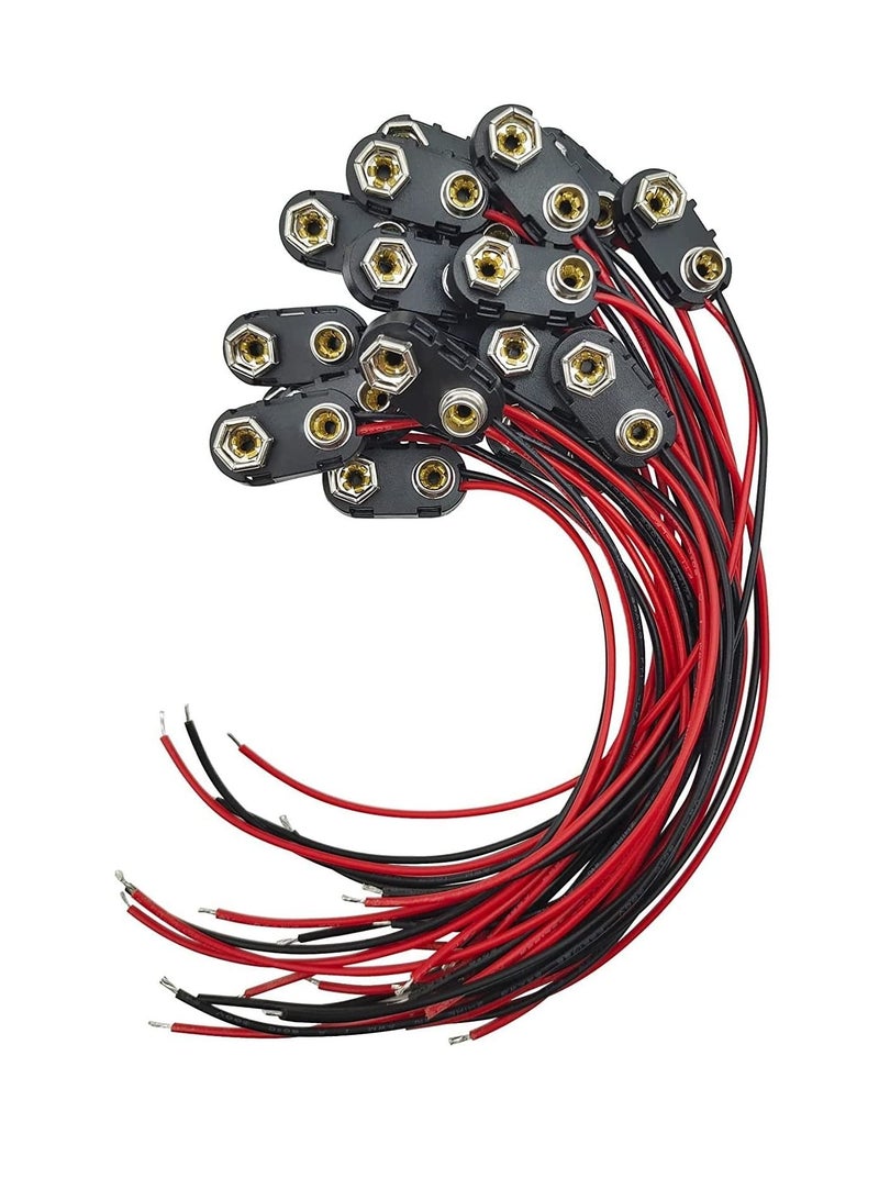 Captaintech 9 V Battery Clip Connector, 20 PCS I-Type 9 Volt Battery Buckle Connector Hard Buckle Plastic Shell, 5.9in 24AWG Copper Wire Lead, 9V Battery Button (I-Type, 20 PCS) - Image 1