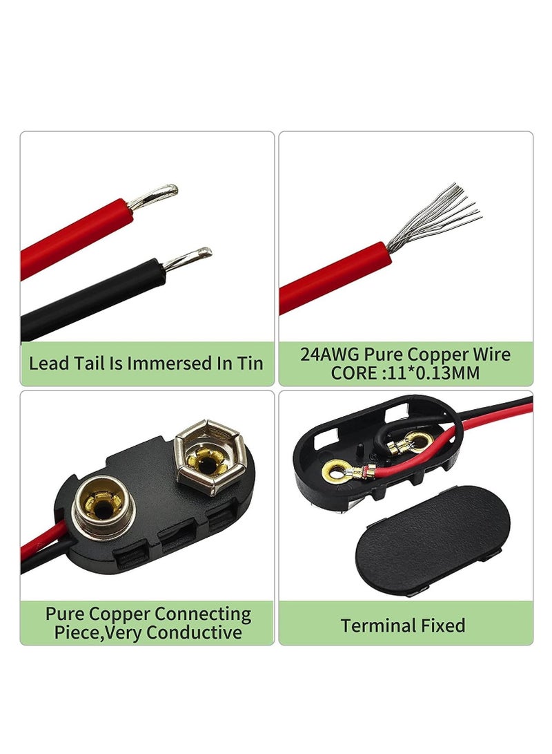 Captaintech 9 V Battery Clip Connector, 20 PCS I-Type 9 Volt Battery Buckle Connector Hard Buckle Plastic Shell, 5.9in 24AWG Copper Wire Lead, 9V Battery Button (I-Type, 20 PCS) - Image 2