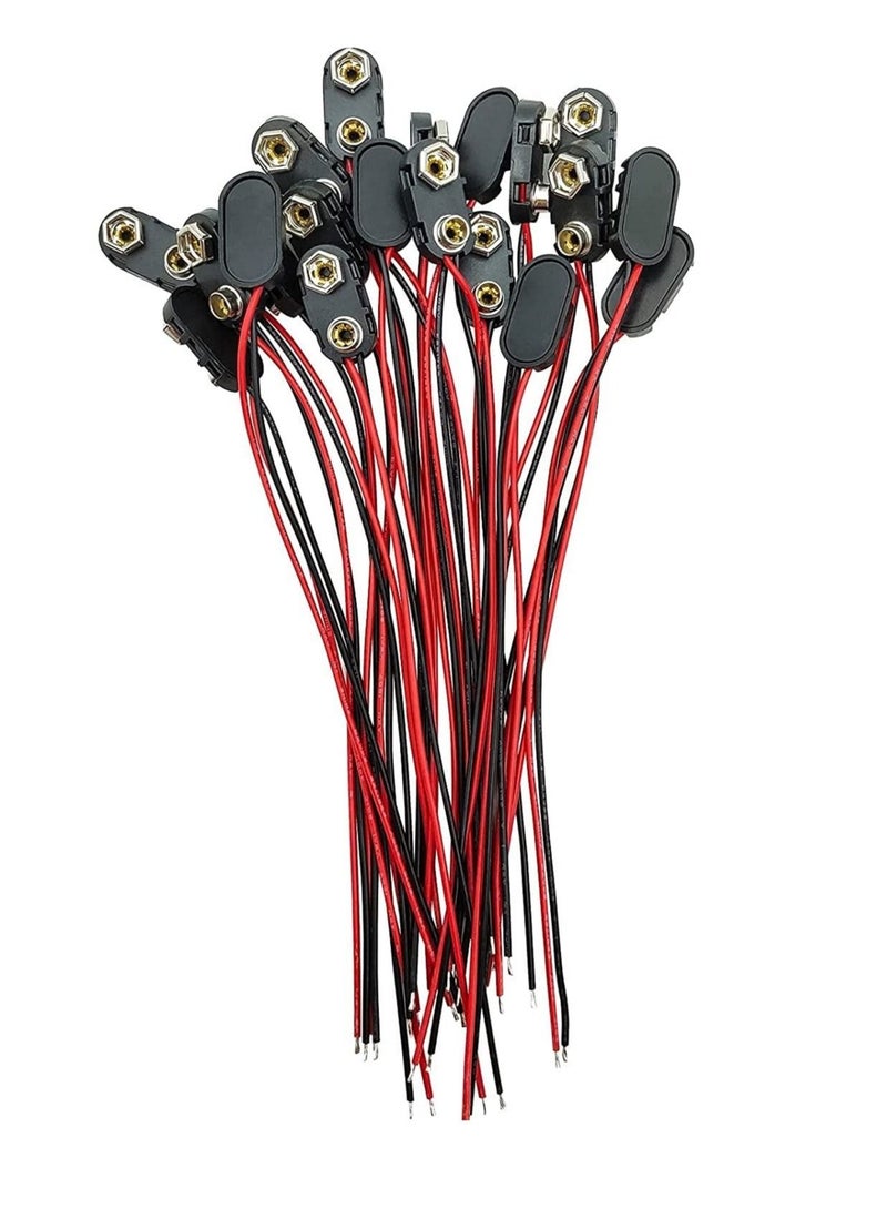 Captaintech 9 V Battery Clip Connector, 20 PCS I-Type 9 Volt Battery Buckle Connector Hard Buckle Plastic Shell, 5.9in 24AWG Copper Wire Lead, 9V Battery Button (I-Type, 20 PCS) - Image 3