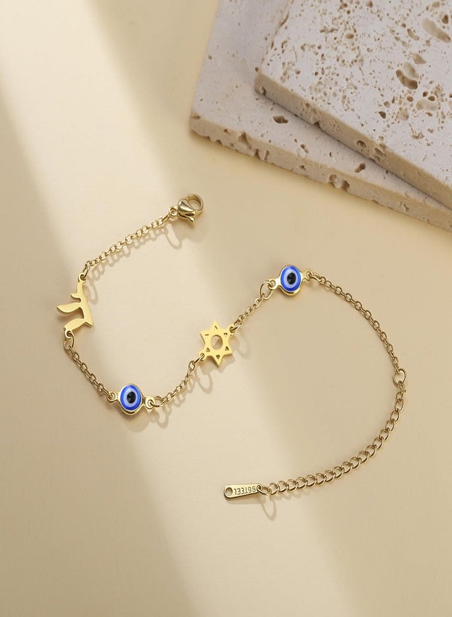 UNIFT Evil Eye Bracelet with Chai Hebrew Life & Star of David for Women Men Stainless Steel Jewish Blessing Warding Off Bad Energy Lucky Life Protection Charm Jewelry Gifts (gold) - Image 3