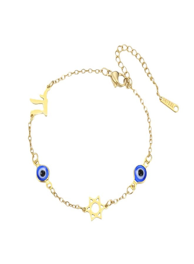 UNIFT Evil Eye Bracelet with Chai Hebrew Life & Star of David for Women Men Stainless Steel Jewish Blessing Warding Off Bad Energy Lucky Life Protection Charm Jewelry Gifts (gold) - Image 1
