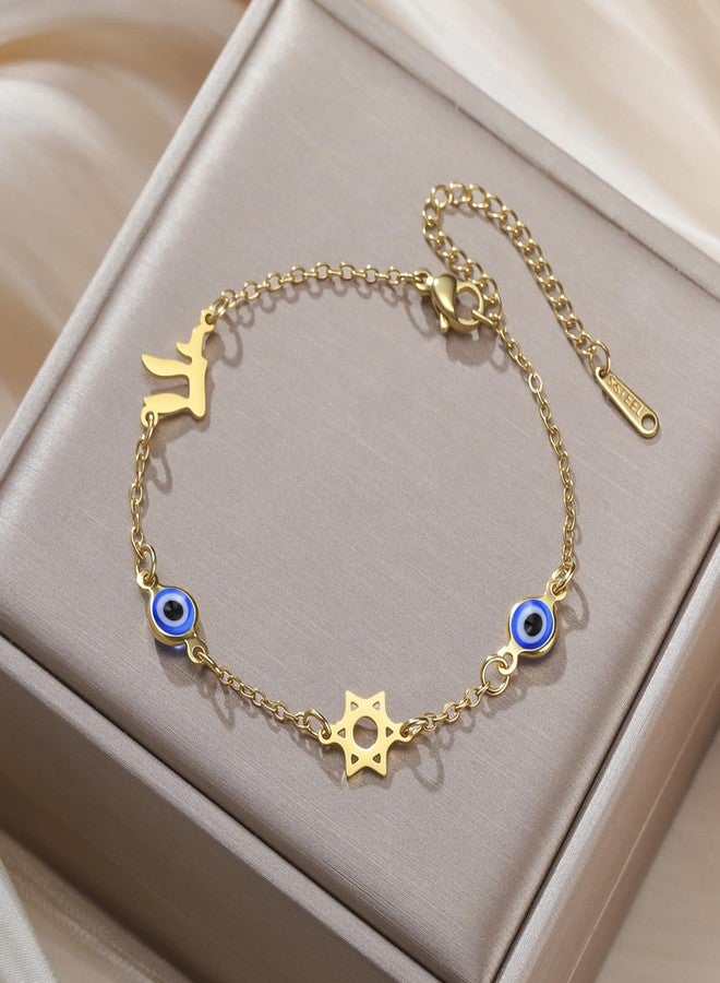 UNIFT Evil Eye Bracelet with Chai Hebrew Life & Star of David for Women Men Stainless Steel Jewish Blessing Warding Off Bad Energy Lucky Life Protection Charm Jewelry Gifts (gold) - Image 4