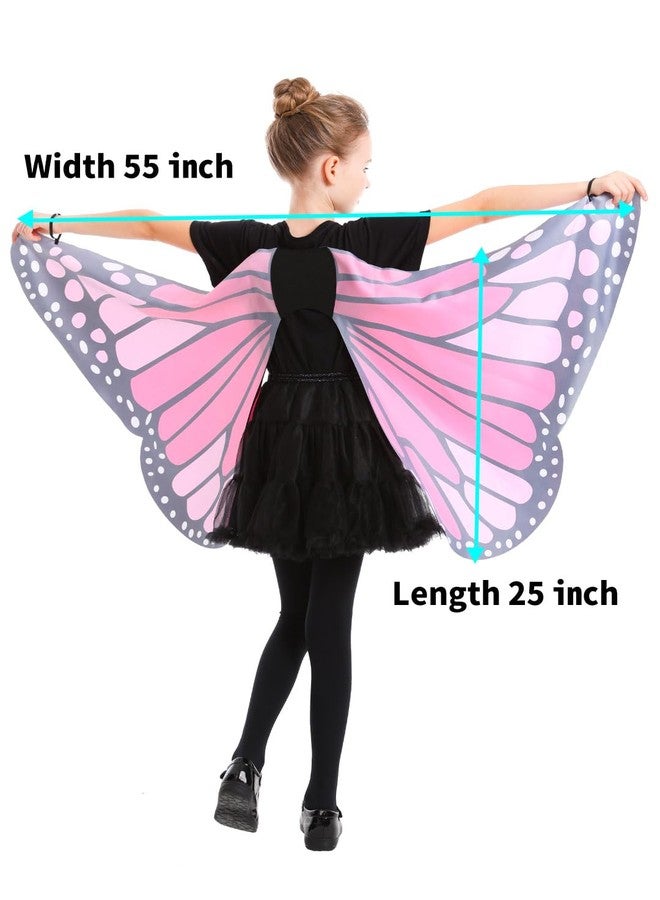 Seasons Butterfly Cape Wings for Girls, Black-Light Responsive Costumes for Halloween Glow Party, Pink - Image 4