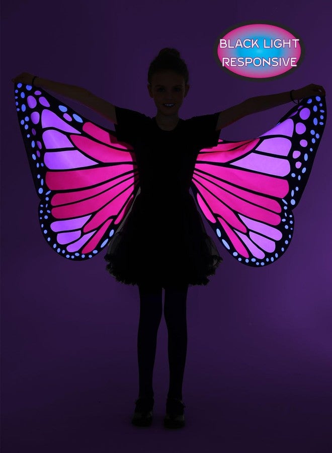 Seasons Butterfly Cape Wings for Girls, Black-Light Responsive Costumes for Halloween Glow Party, Pink - Image 2