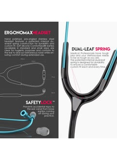 MDF Instruments Mdf Acoustica Lightweight Stethoscope For Doctors Nurses Students Home Health Use Adult Dual Head Black Tube Aqua Chestpieceheadset Mdf747Xpaq11  - Image 4