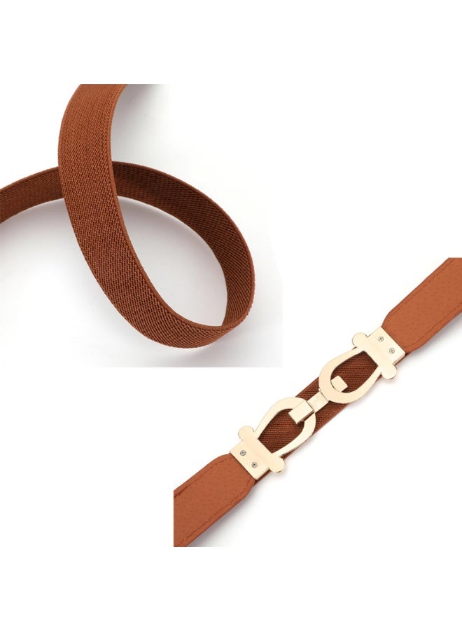 Women's Elastic Waist Belt Set, 3-Pack, Gold Interlocking Buckle, Black/Brown/White, 2.5cm x 70cm - Image 2