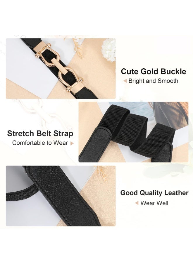 Women's Elastic Waist Belt Set, 3-Pack, Gold Interlocking Buckle, Black/Brown/White, 2.5cm x 70cm - Image 3