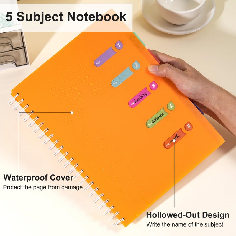 Yoment 5 Subject Notebook 8.5 x 11 Large Spiral Notebook with Dividers 240 Pages Office Notebooks for Work Multi Subject Notebook with 5 Tabs Professional Organizer Notebooks for Note Taking School, Orange - Image 2
