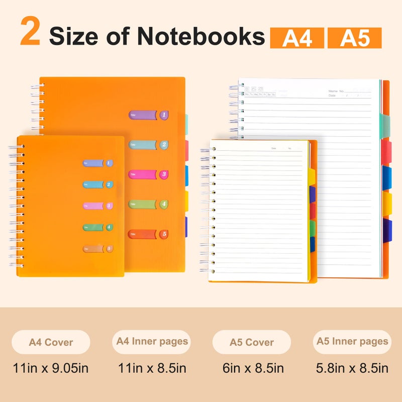 Yoment 5 Subject Notebook 8.5 x 11 Large Spiral Notebook with Dividers 240 Pages Office Notebooks for Work Multi Subject Notebook with 5 Tabs Professional Organizer Notebooks for Note Taking School, Orange - Image 5
