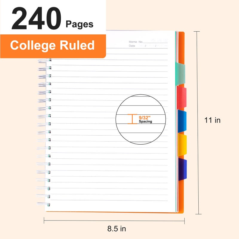 Yoment 5 Subject Notebook 8.5 x 11 Large Spiral Notebook with Dividers 240 Pages Office Notebooks for Work Multi Subject Notebook with 5 Tabs Professional Organizer Notebooks for Note Taking School, Orange - Image 3
