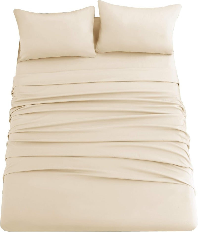 Ghooss Queen Size Bed Sheet Set-Beige 4 Piece Set-1800 Microfiber Polyester-Super Soft-14inch Deep Pocket-Stain Resistant,Wrinkle,Breathable,Machine Washable-Queen,Beige - Image 1