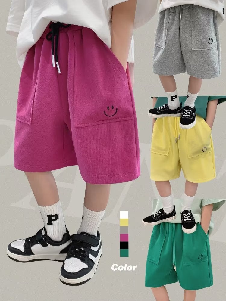 Children's Shorts 2024 New Summer Style Baby Embroidered Smiley Sweatpants for Boys and Girls Dopamine Five-quarter Pants Trendy Cross-border - Image 4