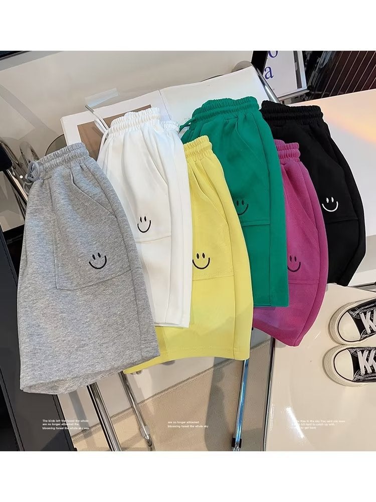 Children's Shorts 2024 New Summer Style Baby Embroidered Smiley Sweatpants for Boys and Girls Dopamine Five-quarter Pants Trendy Cross-border - Image 3