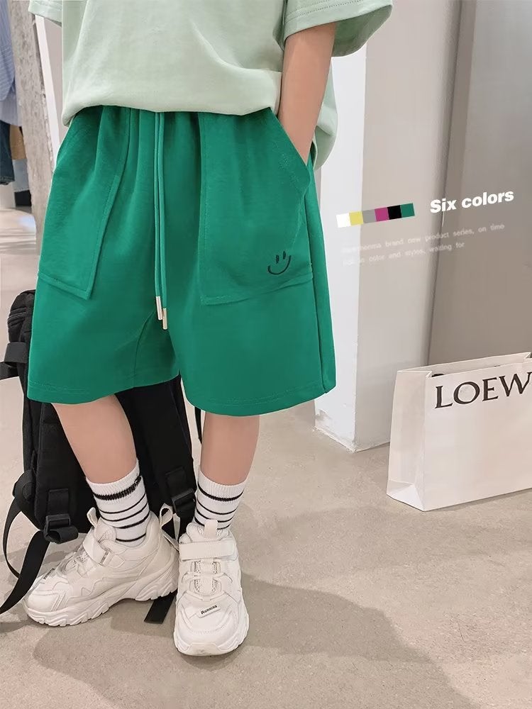 Children's Shorts 2024 New Summer Style Baby Embroidered Smiley Sweatpants for Boys and Girls Dopamine Five-quarter Pants Trendy Cross-border - Image 5