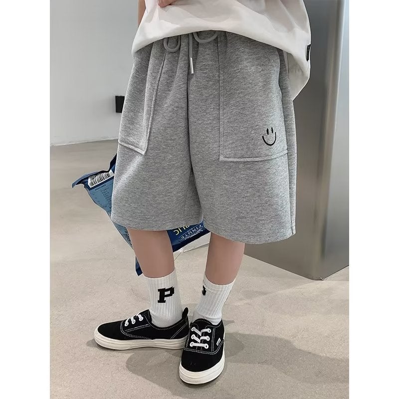 Children's Shorts 2024 New Summer Style Baby Embroidered Smiley Sweatpants for Boys and Girls Dopamine Five-quarter Pants Trendy Cross-border - Image 1