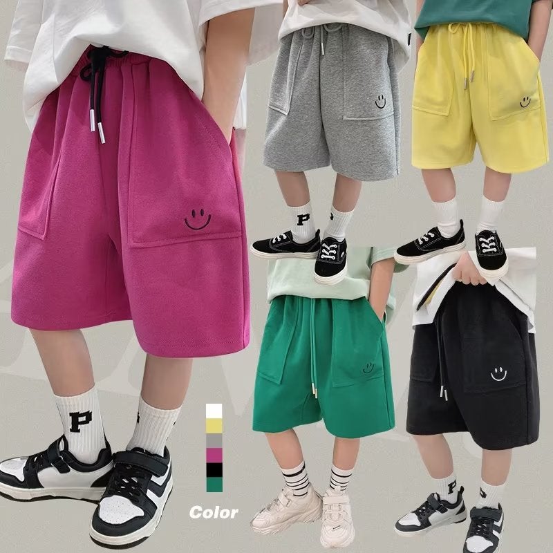 Children's Shorts 2024 New Summer Style Baby Embroidered Smiley Sweatpants for Boys and Girls Dopamine Five-quarter Pants Trendy Cross-border - Image 2
