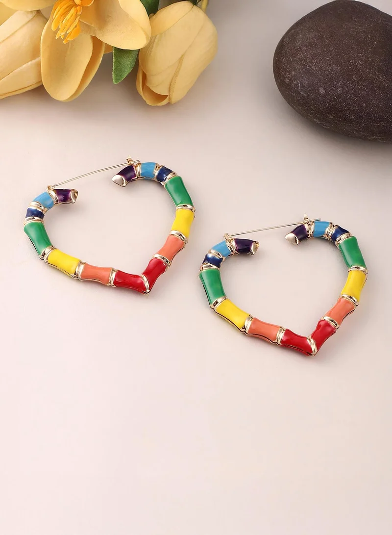 Heart Rainbow Bamboo Earrings