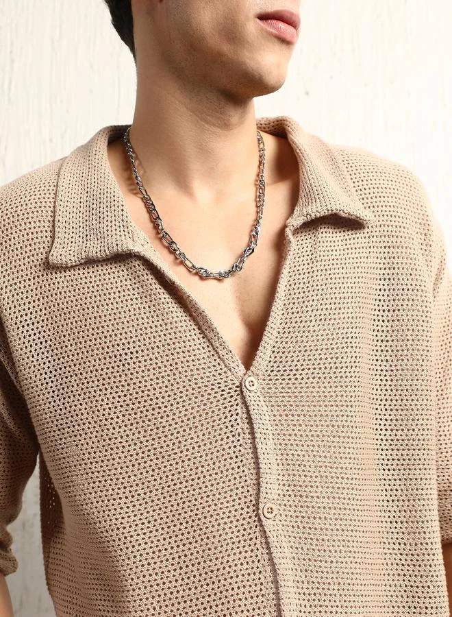 Hubberholme Semi-Sheer Spread Collar Oversized Casual Shirt by Styli