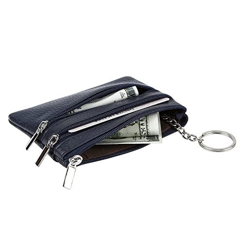 Cynure Women's Genuine Leather Coin Purse Mini Pouch Change Wallet with Keychain, navyblue - Image 3