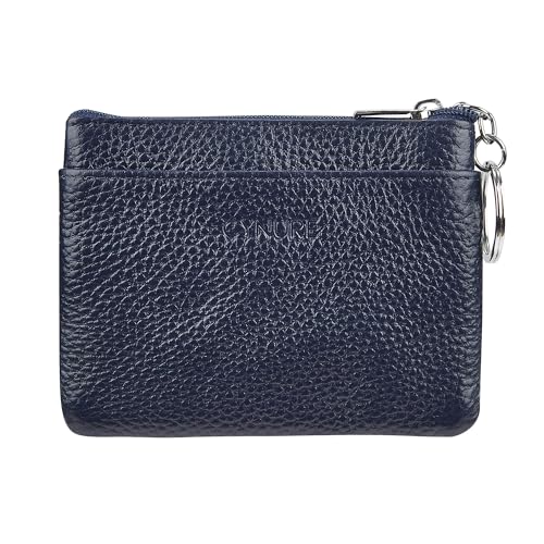 Cynure Women's Genuine Leather Coin Purse Mini Pouch Change Wallet with Keychain, navyblue - Image 2